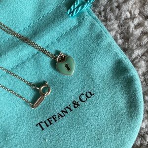 Tiffany & Co | Blue enamel mini heart lock necklace | Silver
